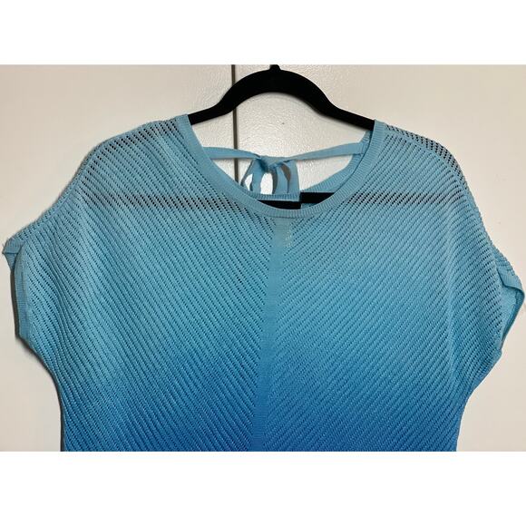 Chico's Blue Ombre Open Knit Round Neck Lightweight Sheer Top SMALL - Picture 2 of 9